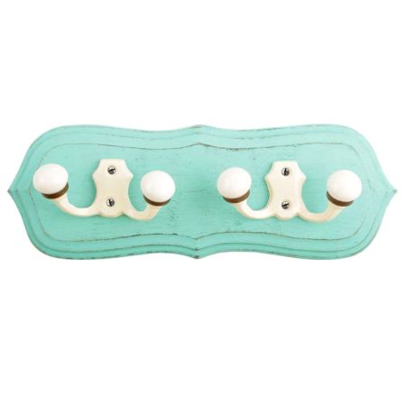 Sea Green Cream Double Loop Ceramic Iron Wooden Hooks